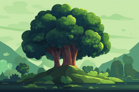 自然和绿色西兰树插画