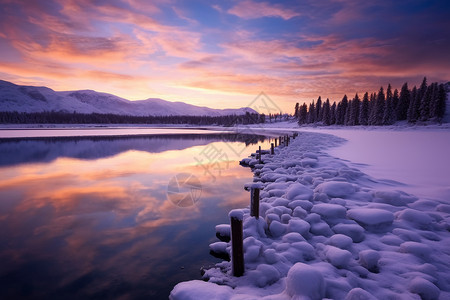 冰雪消融的湖泊背景图片