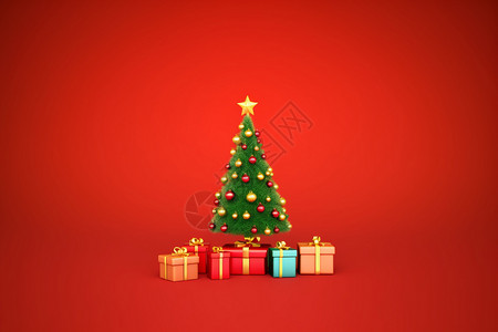 礼物盒和圣诞树图片