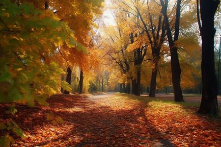 在路唯美素材在秋天的公园背景