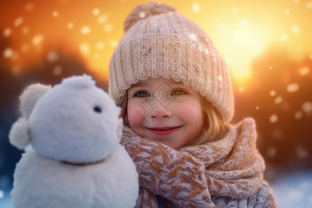 堆雪人的小女孩图片