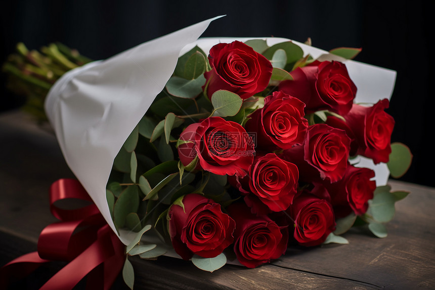 包装好的红玫瑰花束图片