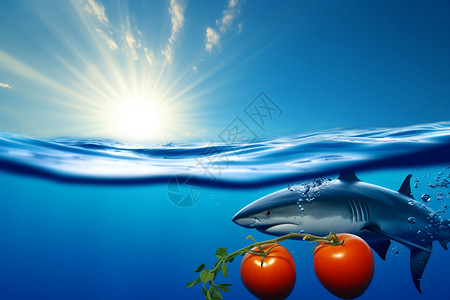 海底的鲨鱼和欧芹西红柿图片