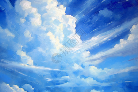 蓝天白云油画图片