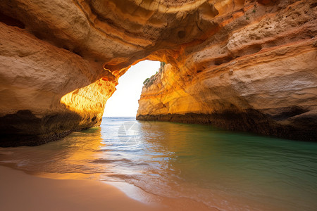 美丽的海岸洞穴背景图片