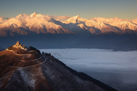 日落时分的雪山山脉图片