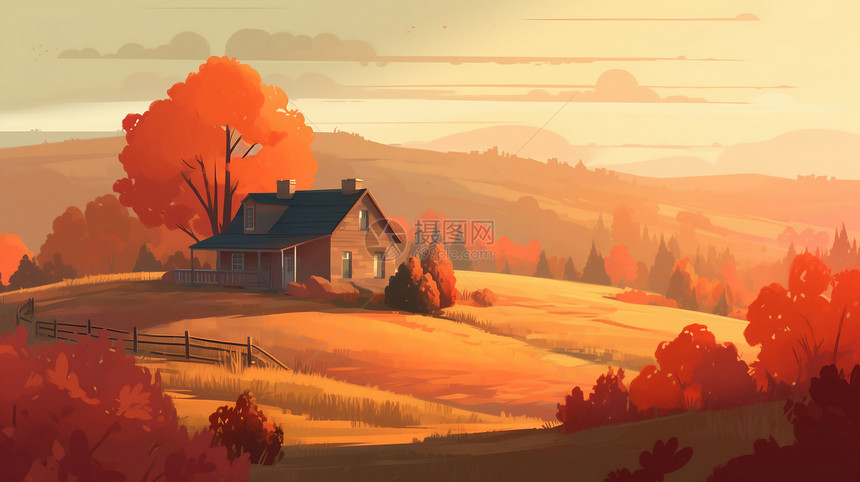 秋天的乡村小丘图片
