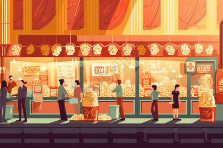零食橱窗剧院大厅的商店插画