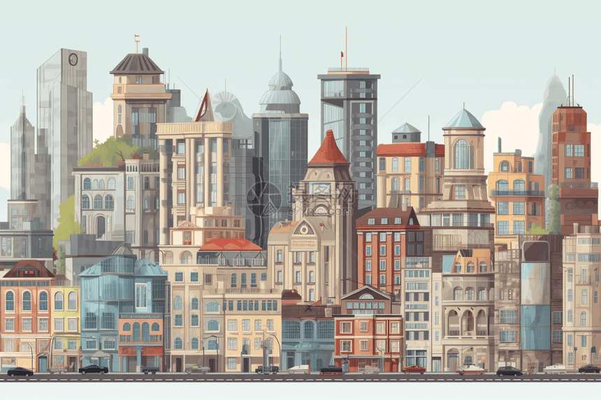 城市不同的建筑物图片