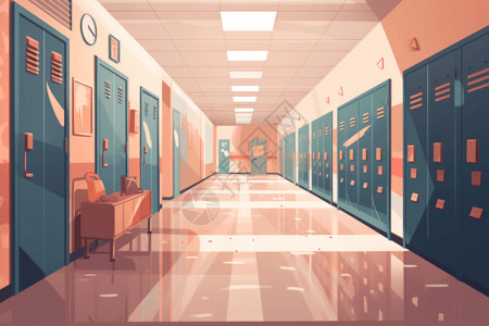 学校门学校走廊的平面插图插画