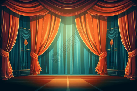 红色舞台背景舞台上窗帘的特写插画