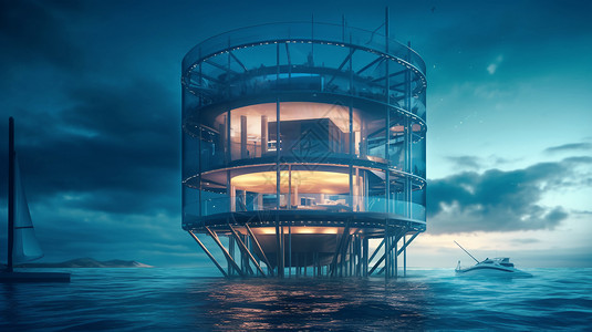 海塔海面上的现代建筑设计图片