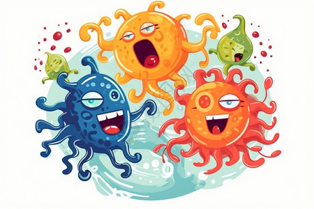 人体生物病毒细菌卡通插画图片