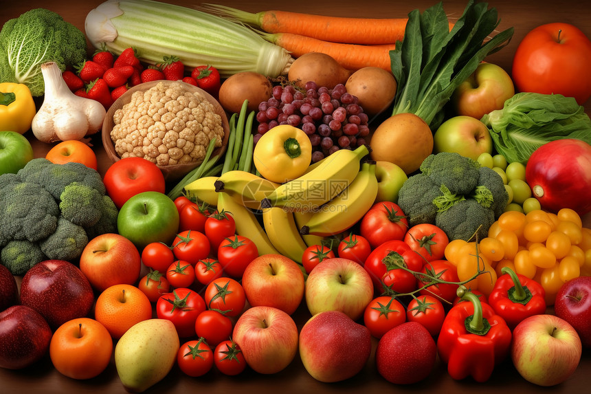 新鲜采摘的水果和蔬菜图片