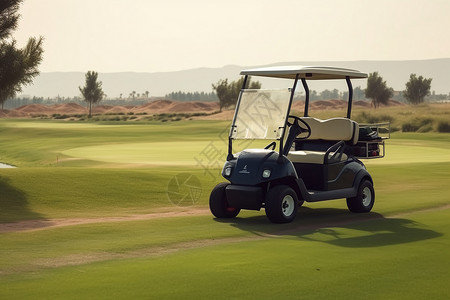 郊区草地上的高尔夫球车高清图片