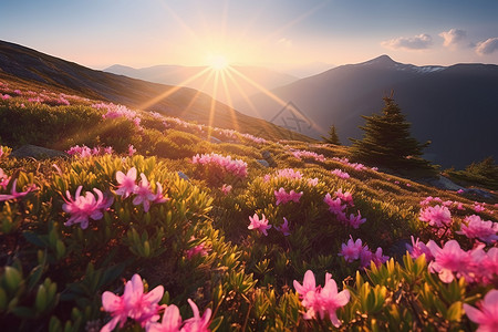 待到山花烂漫时盛开的粉红色的杜鹃花背景