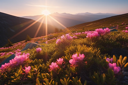 待到山花烂漫时山谷中开满粉红色的杜鹃花背景