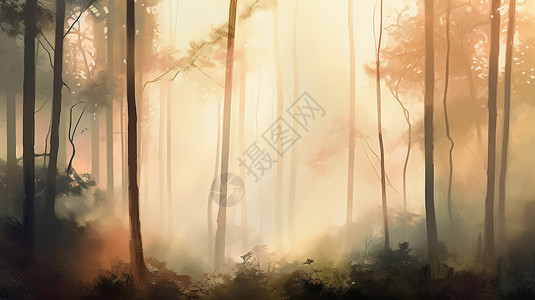 秋天的森林风景背景图片