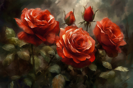 花园中的红玫瑰背景图片