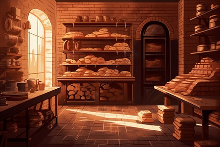 淘宝店铺装修复古装修的面包店插画