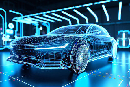 新能源汽车安全创新国际峰会科技感汽车框架插画