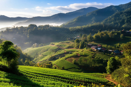 绿茶种植园茶园风景背景