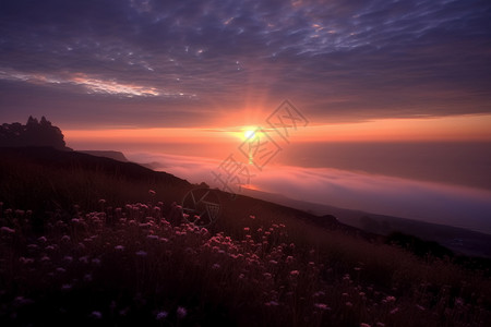 紫霞仙子素材夏季紫霞日出背景