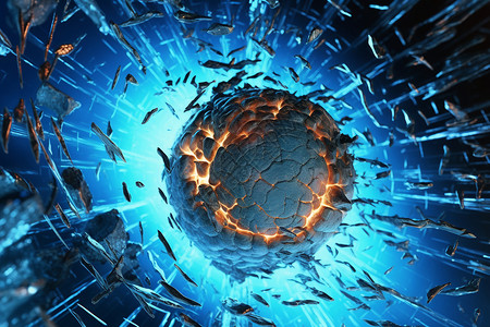 蓝色虚拟3d球体冲击爆裂特殊效果背景图片