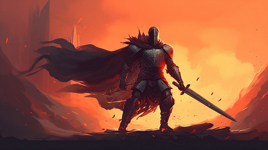 一把剑元素一位英勇的骑士插画