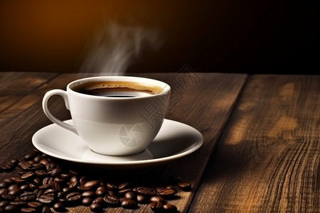 一杯美式咖啡和咖啡豆图片