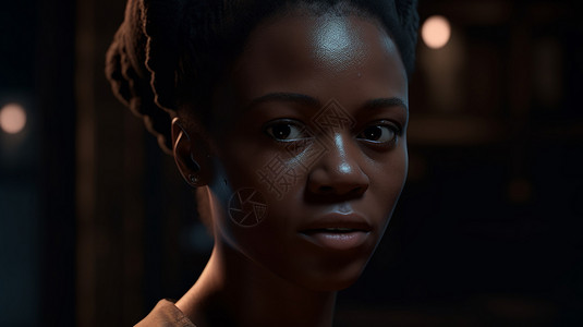 人物特征一个非洲裔女性人物肖像的面部特征和表情背景