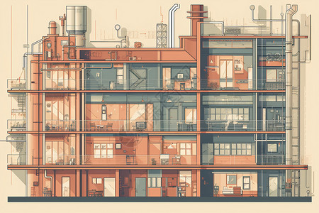 建筑结构设计建筑物的横截面图插画