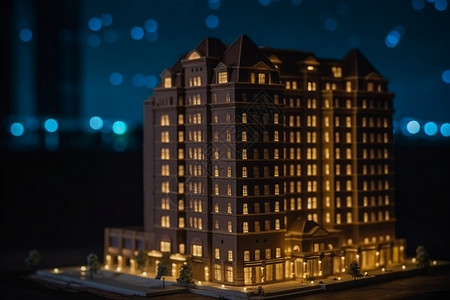 大厦外观夜晚中明亮的酒店设计图片