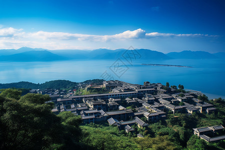 沿海村庄岛屿的景色背景