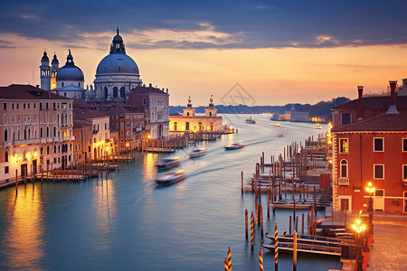威尼斯码头威尼斯城市天际线背景