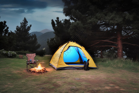 黄色的露营帐篷背景图片