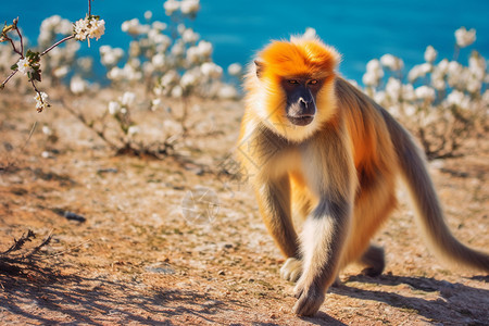 野外寻食的金丝猴背景图片
