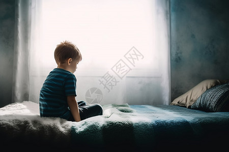 心理学图片卧室孤独的儿童背景