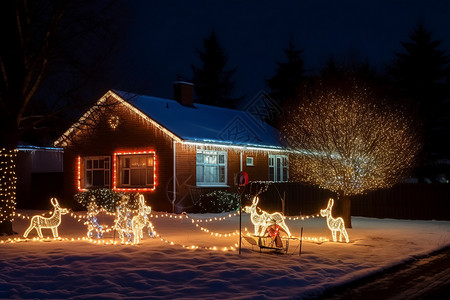 屋外圣诞灯下雪天圣诞灯高清图片