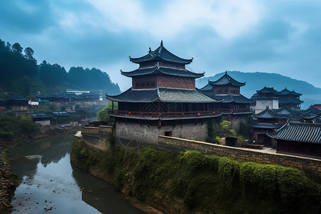 埭美古村湖南古村建筑背景