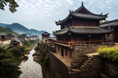 埭美古村古村建筑背景