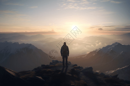 高级感写实风景站在山顶上的人看向远方背景