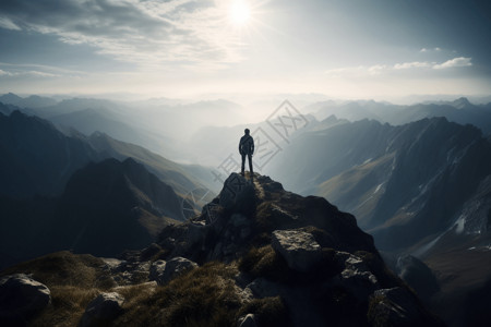 高级感写实风景站在山顶上的人背景