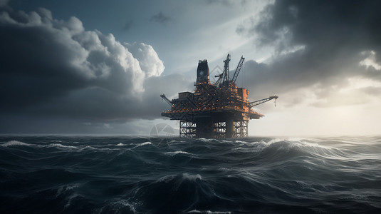 海洋中巨大的石油平台高清图片