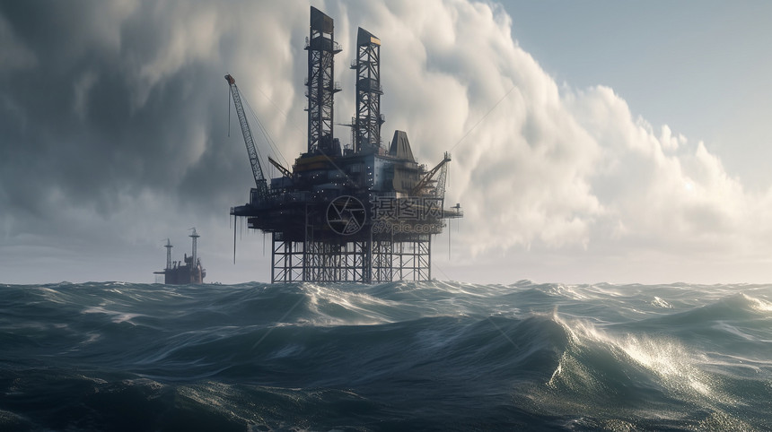 海洋中的石油平台图片