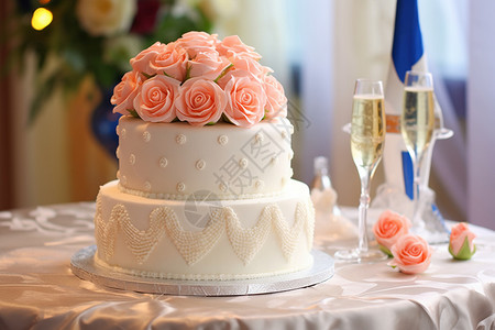 粉色花婚礼甜蜜的婚礼蛋糕背景