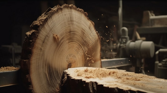 锯片切割切割的原木背景