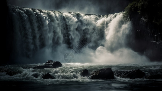 水流石头恐怖的水流湍急的瀑布背景