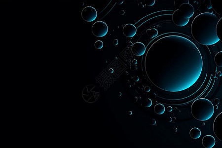 漂浮圆环气泡抽象蓝圈黑色背景设计图片