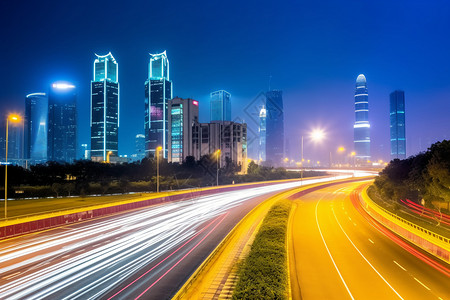 夜景车道城市的道路设计图片